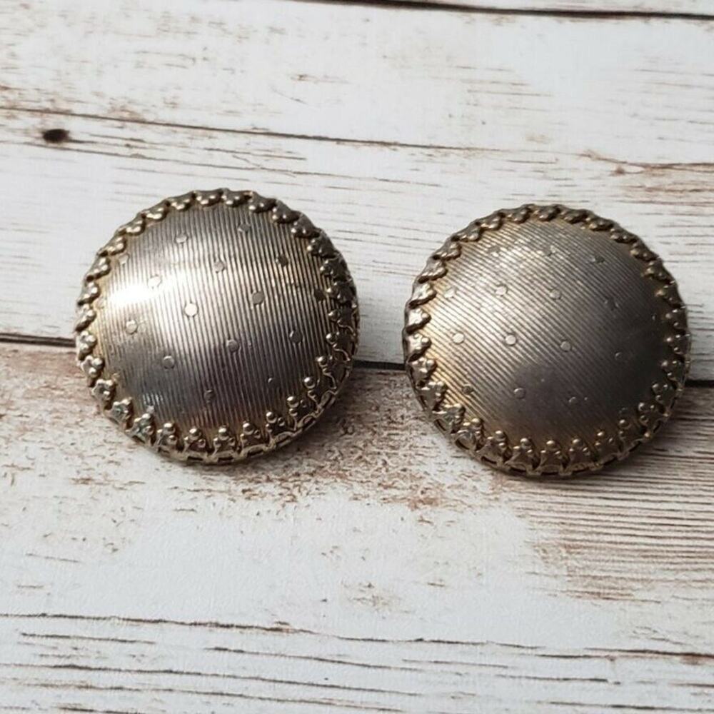 Vintage Clip On Earrings Circle with Halo Spotted with Line Design